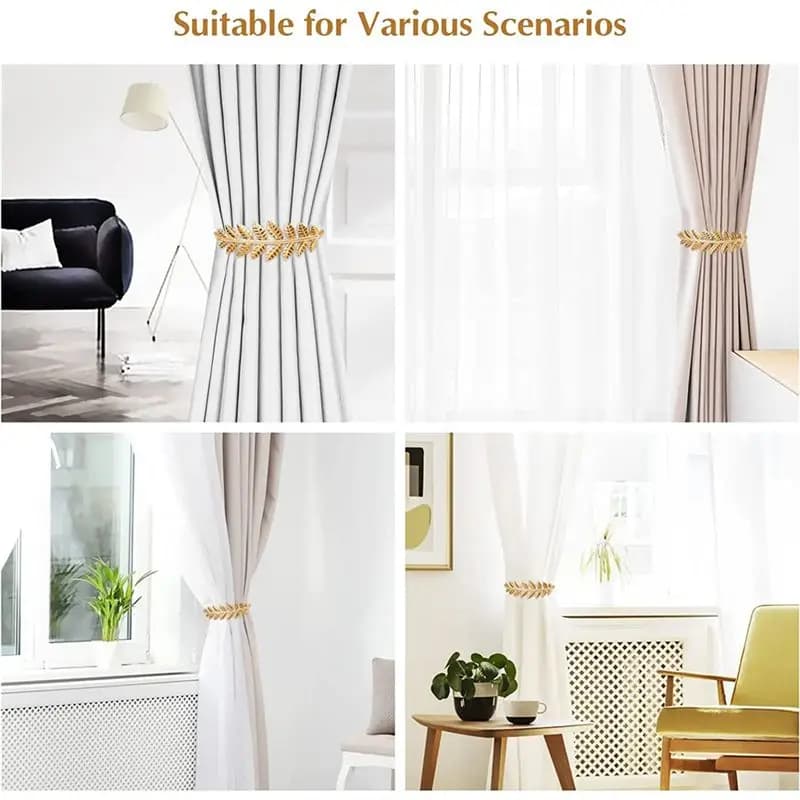 Learned- Curtain Tiebacks, Decorative Modern Style Curtain Ties for Drapes with Metal Leaf Design, Adjustable Length(Golden)