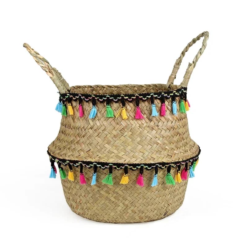 Seagrass Laundry Basket Natural Rattan Flower Basket Vase Planter Nursery Pot Belly Straw Toys Organizer wicker basket