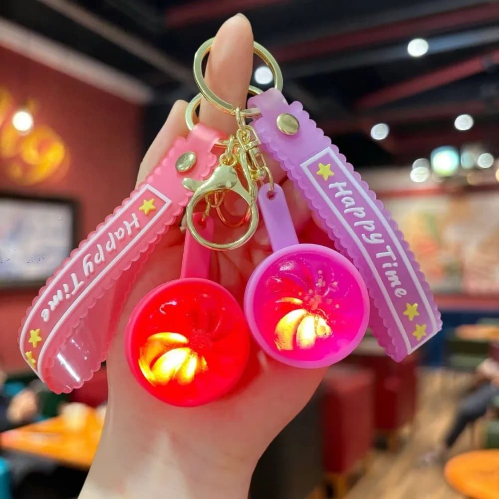 Fidget LED Flashing Steamed Bun Key Chain 3D Soft Rubber Flashing Baozi Key Ring Mini Size Squishy Squeeze Night Market