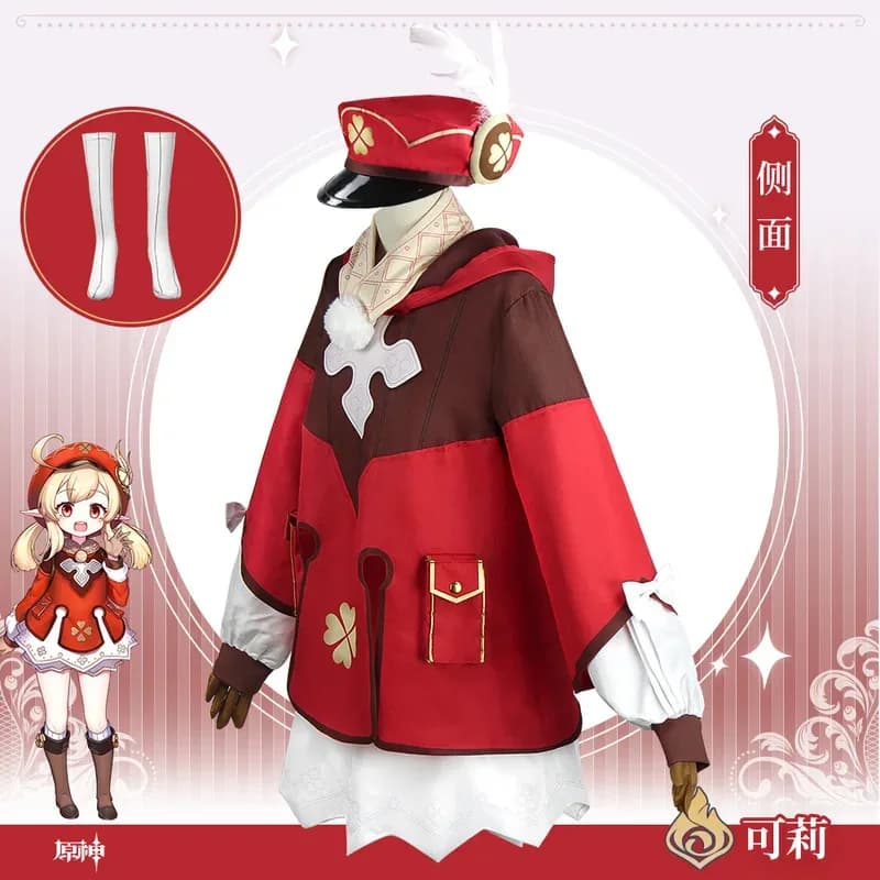 CyGenshinImpact Klee Costume Cosplay Zaino Dodoco Parrucca Klee Vestito per bambini Borsa per vestiti Scarpe Carnevale di Halloween Comico per bambini Wome