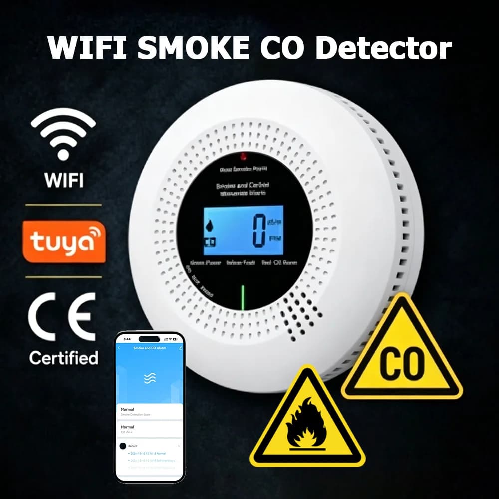 Rilevatore di Fumo e Monossido di Carbonio WiFi Tuya 2-in-1, Sensore con Batteria da 10 Anni, Funzionamento a Batteria per Casa, Caldaia, Caminetto