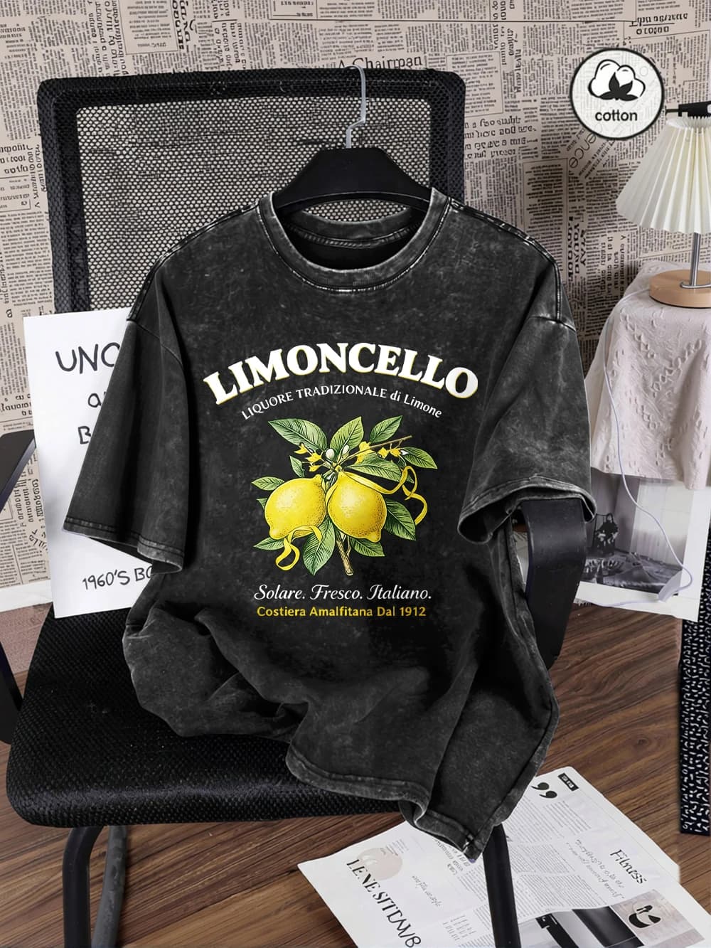 T-shirt Oversize da Donna in Cotone con Stampa Limoncello Amalfitano, Maglietta Estiva a Maniche Corte con Scollo a O, Stile Streetwear