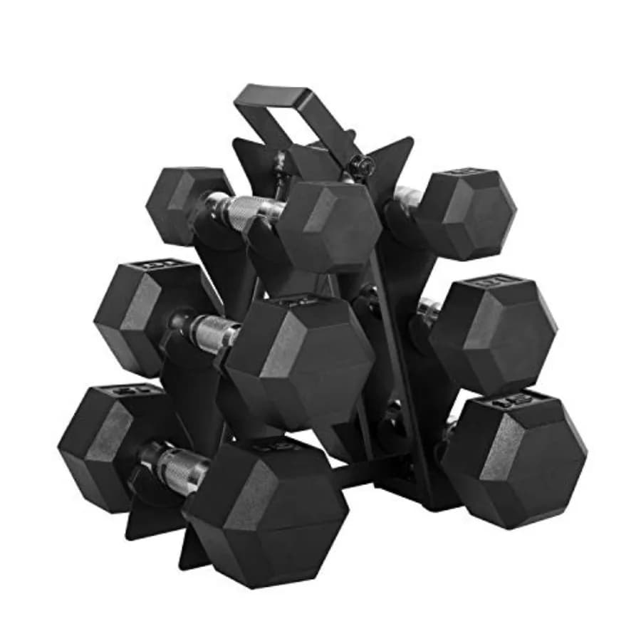 Coated Hex Dumbbell Weight Set 32 46 and 60 Pound Set for Home Gym Black Heavy Duty Steel with Non-Slip Grip