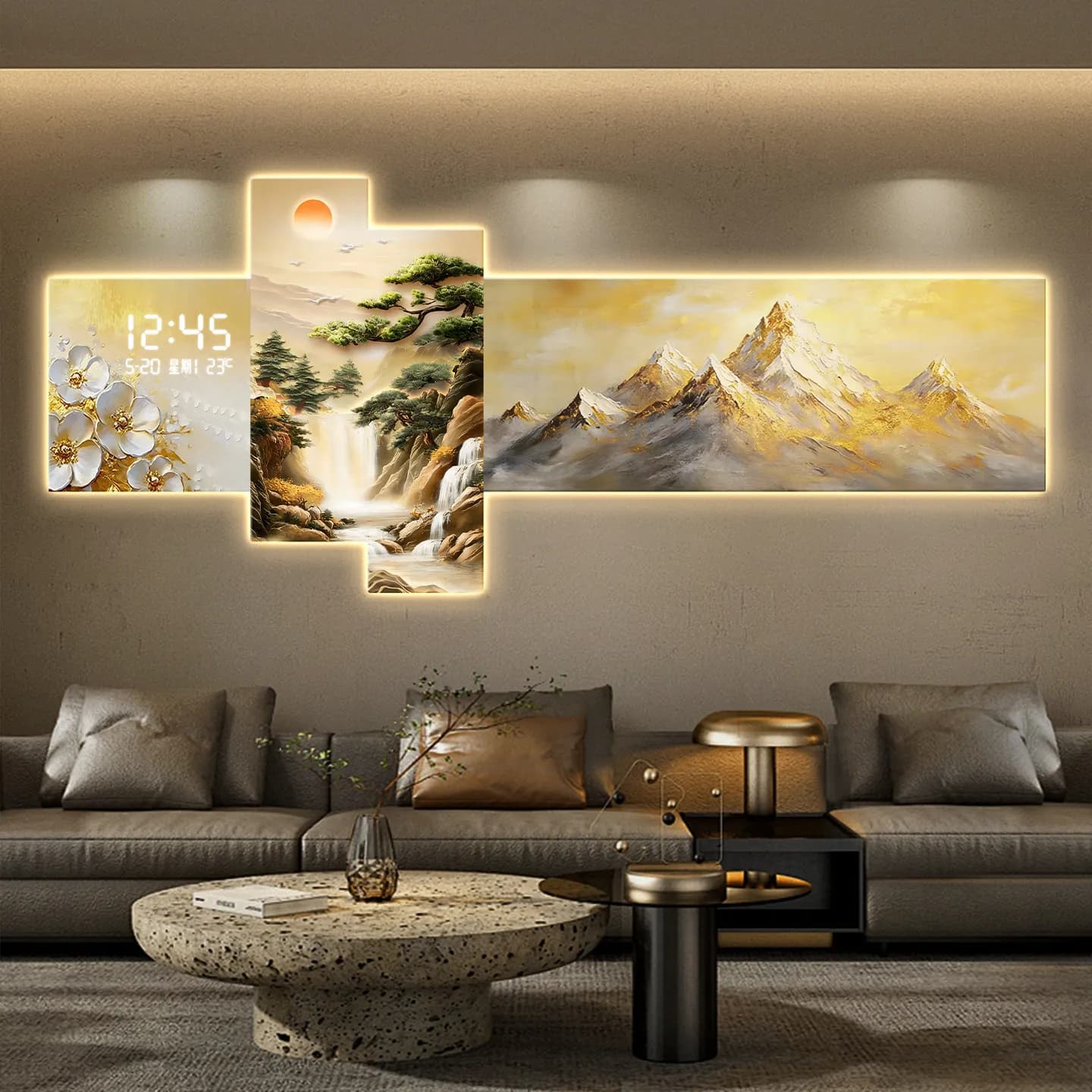 Quadro decorativo per soggiorno Rizhao Jinshan, orologio elettronico, divano di lusso, parete di fondo, pittura luminosa