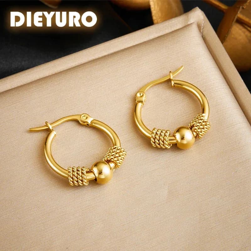 Orecchini a Cerchio Intrecciati Traforati alla Moda in Acciaio Inossidabile 316L, Orecchini in Metallo Dorato per Donna, Gioielli per Uso Quotidiano e Feste
