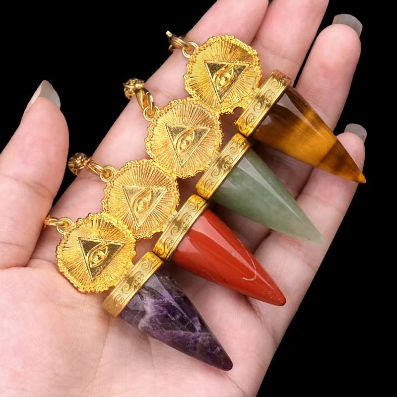 1pc pietra naturale catena dorata spirito pendolo occhio di province pendente in cristallo curativo per creazione di gioielli accessori collana