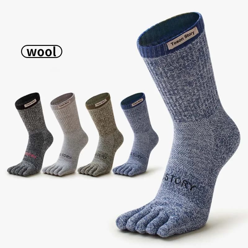 Calzini sportivi a cinque dita in lana merino Assorbimento del sudore Anti-odore Autunno Inverno Asciugamano Base Terry Tubo lungo Calzini con punta divisa