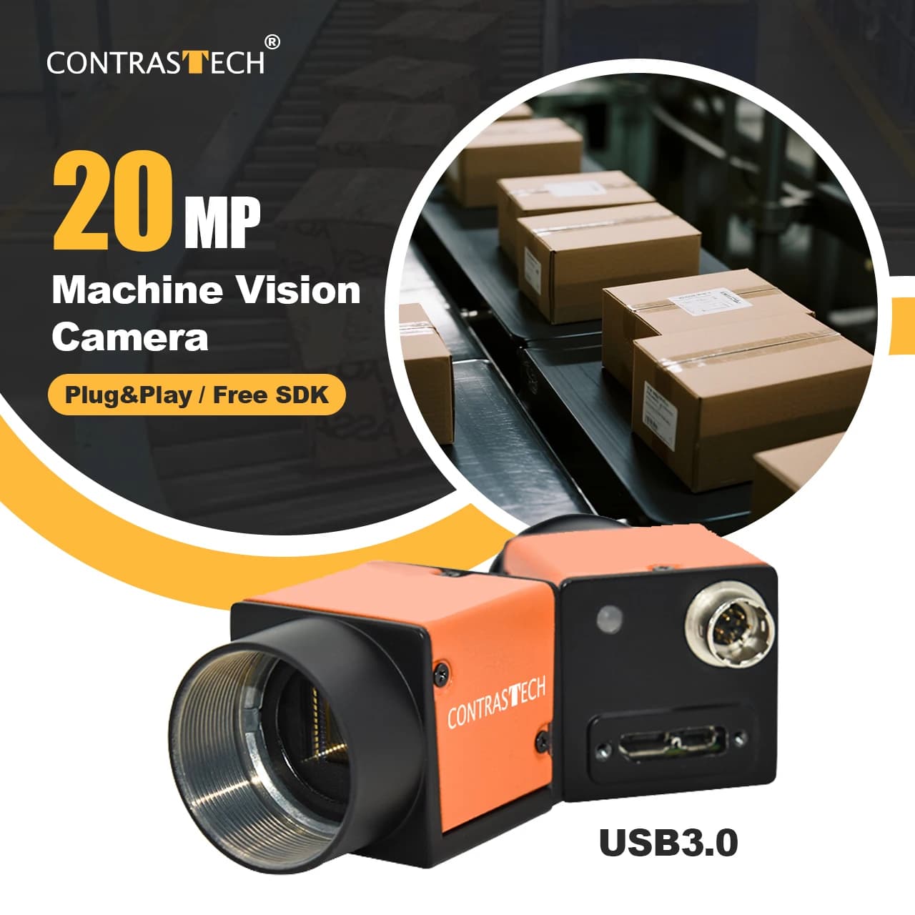 Macchina fotografica industriale ad alta risoluzione IMX183 da 20 Megapixel 18fps per ispezione marcatura IC acA5472-17um Contrastech