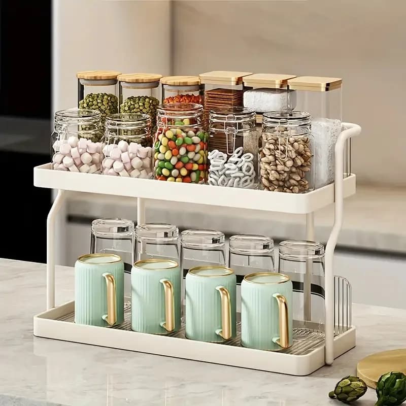 Scaffale di stoccaggio multistrato di lusso leggero per tazze e bicchieri da tè e acqua - Organizzatore da tavolo da pranzo da appoggio da tavolo