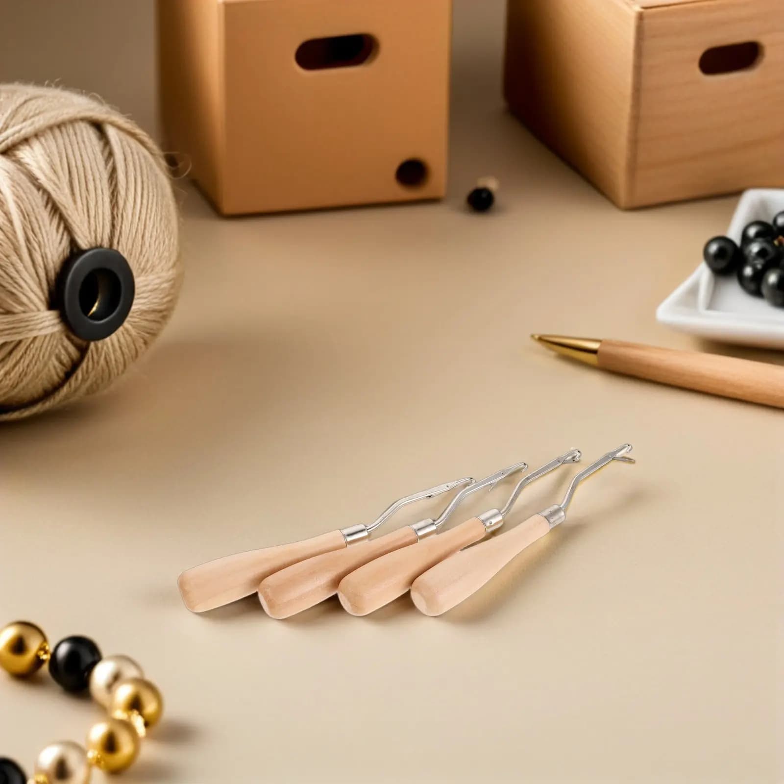 4Pcs Crochet Hooks Ergonomic Wood Handle Latch Hook Needle for DIY Braids Dreadlocks Hair Extensions Carpet Weaving Crochet