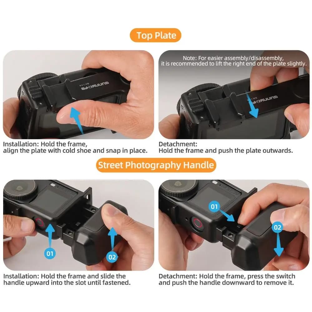 Kit Impugnatura per Fotografia con Sgancio Rapido, Pulsante di Scatto 2 in 1, Impugnatura Staccabile per Fotocamera DJI Osmo Action 6