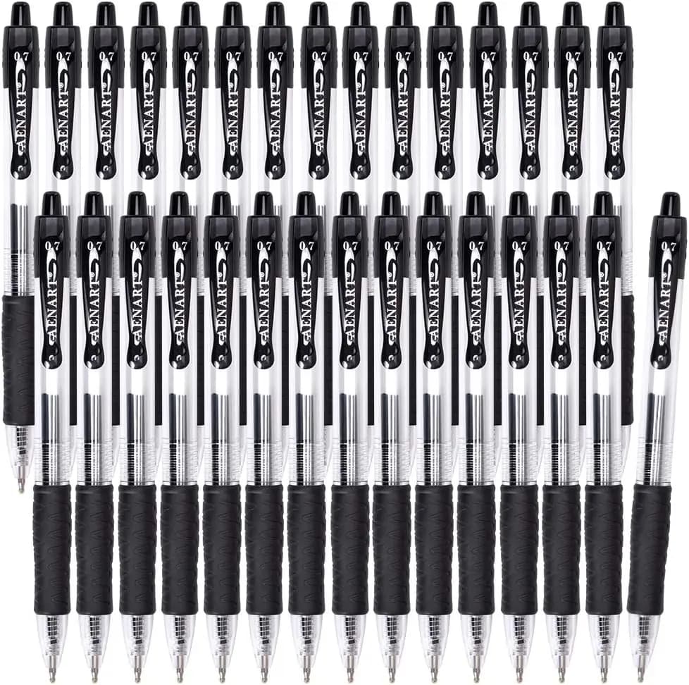 Confezione da 30 penne gel nere a punta fine, roller retrattile da 0,7 mm per una scrittura fluida, materiale scolastico