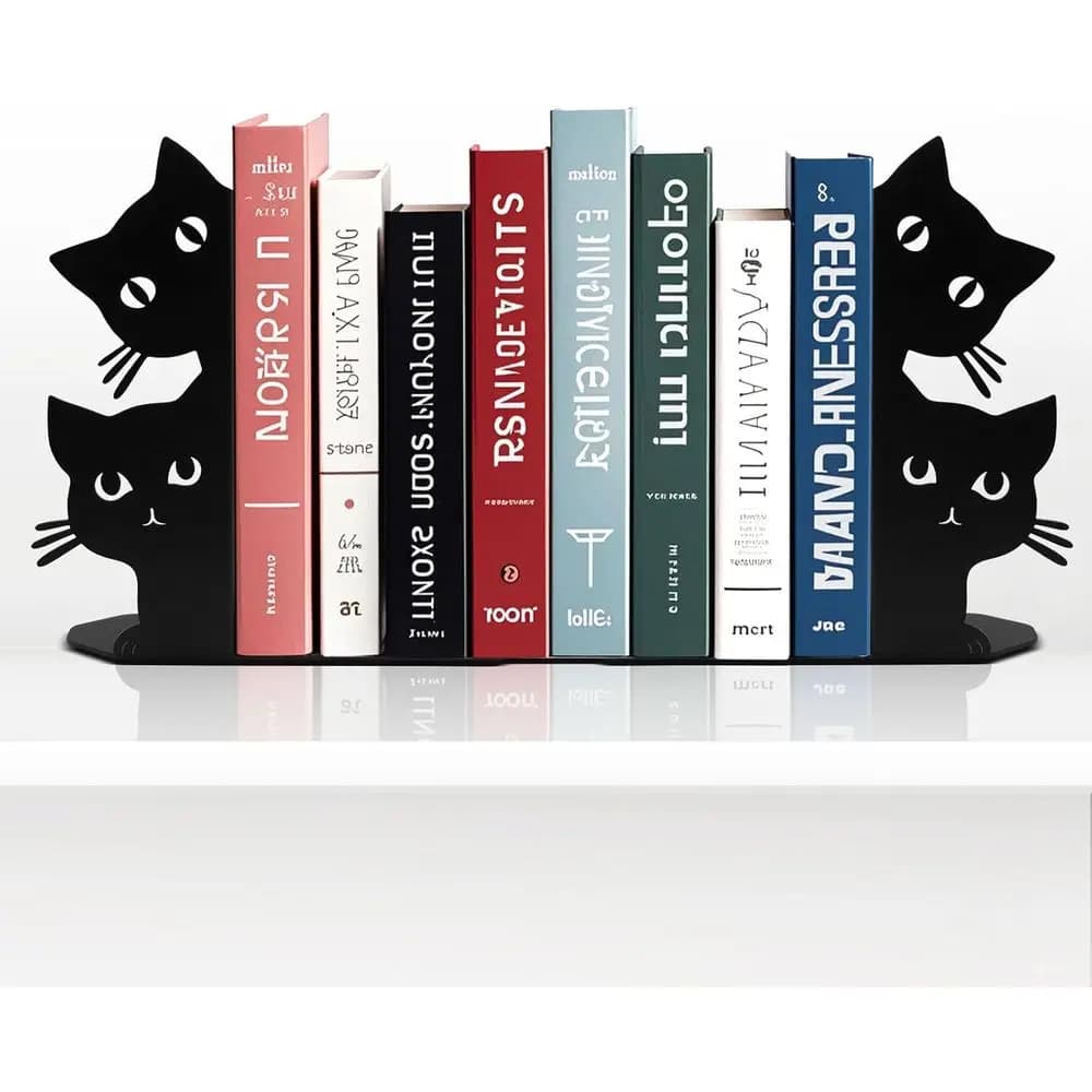 Fermalibri decorativi in metallo a forma di gatto, elegante organizer da scrivania per amanti dei libri e donne (Nero)