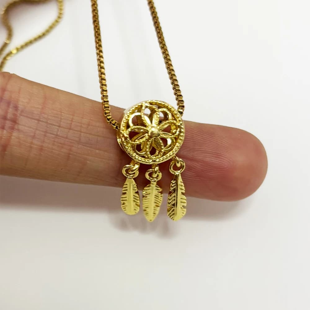 Boho Hollow Bead Leaf Charm Dreamcatcher Pendant Necklace Gold Color Copper Box Chain Choker Clavicle Collars Accessories