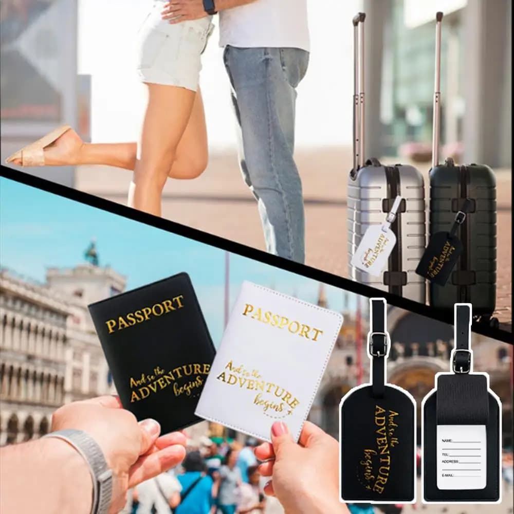 Etichetta per bagagli da viaggio Etichetta per valigia da viaggio per le vacanze Copri passaporto Ciondolo per borsa Fascino Porta passaporto in pelle PU Porta biglietti da visita