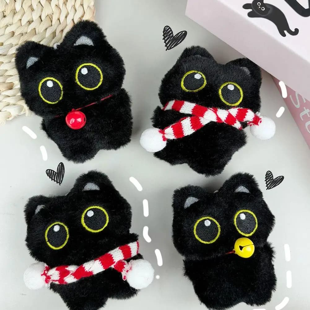 Simpatico gatto nero bambola di peluche ciondolo giocattolo cartone animato morbido peluche portachiavi chiave auto zaino borsa decorazione regalo Kawaii per le ragazze dei ragazzi