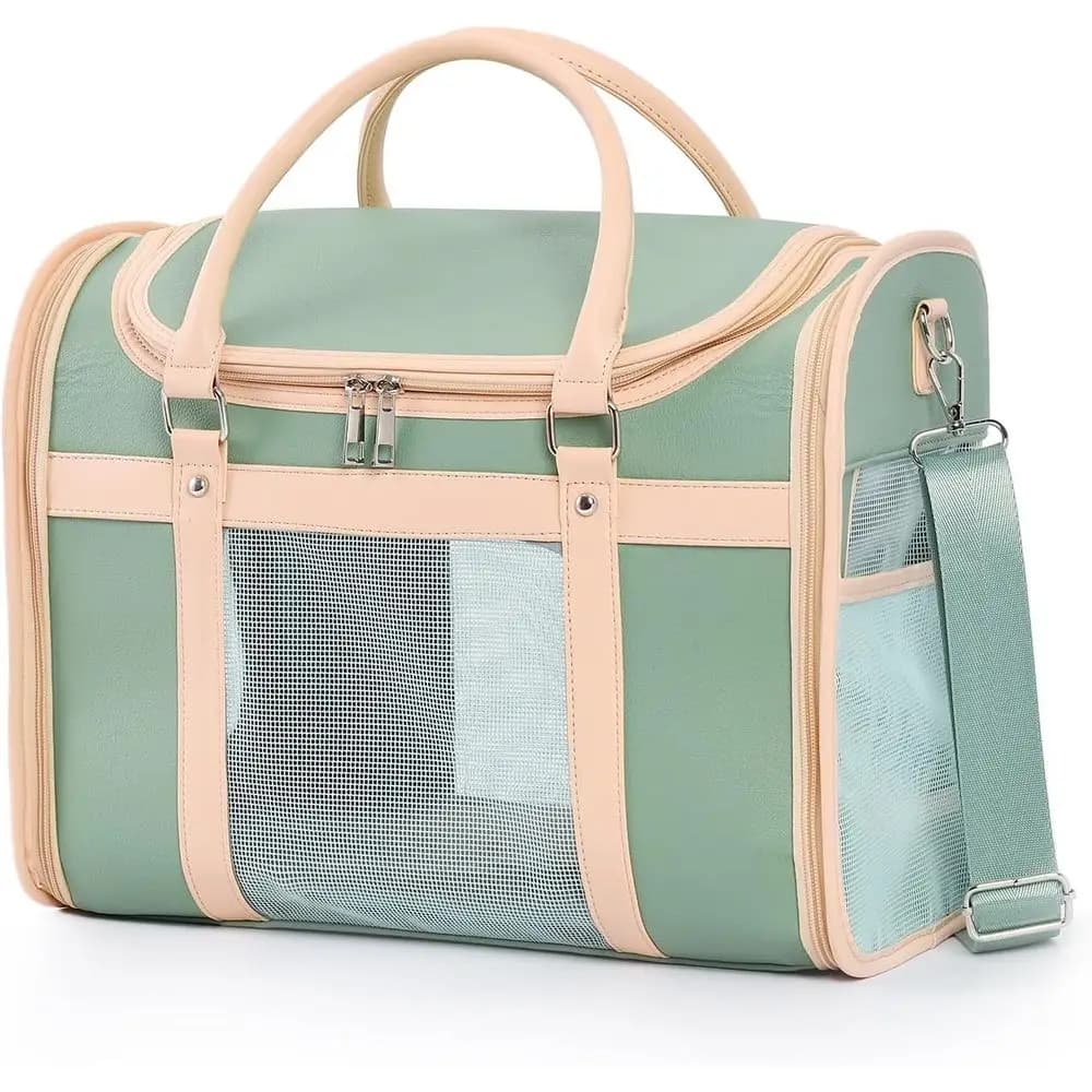 Zaino porta animali domestici approvato dalla compagnia aerea, design pieghevole in PU impermeabile con ventilazione a blocco della luce, borsa da viaggio compatibile con TSA f