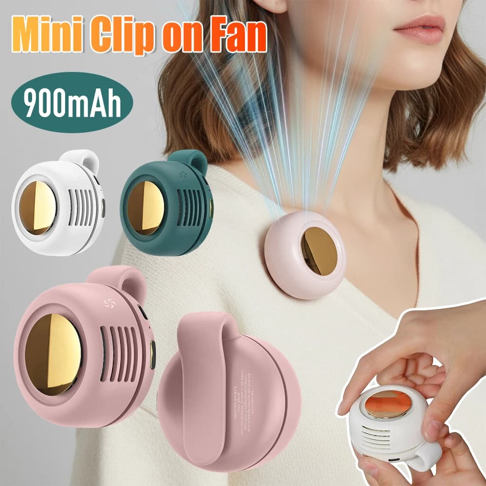Mini Clip Fan Portable Neck Waist Fan Electric Air Cooling Fan 900mah USB Bladeless Fan Portable Air Cooler for Outdoor Home