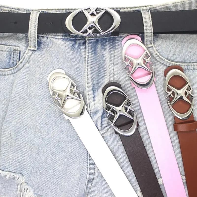 652F Cintura vintage in metallo con croce Cintura da donna per uomo Cintura punk con fibbia a stella luna gotica