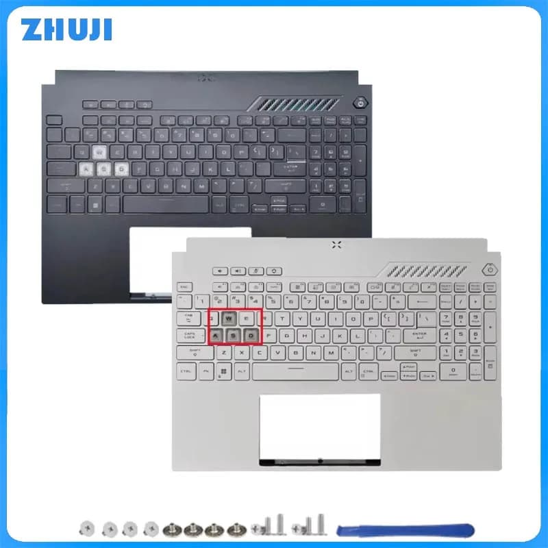 New Keyboard with Palmrest and Cover Superior Retroilluminata US for TUF Gaming FX507 FA507 FX517 A15 F15, Black White (Year 2022)