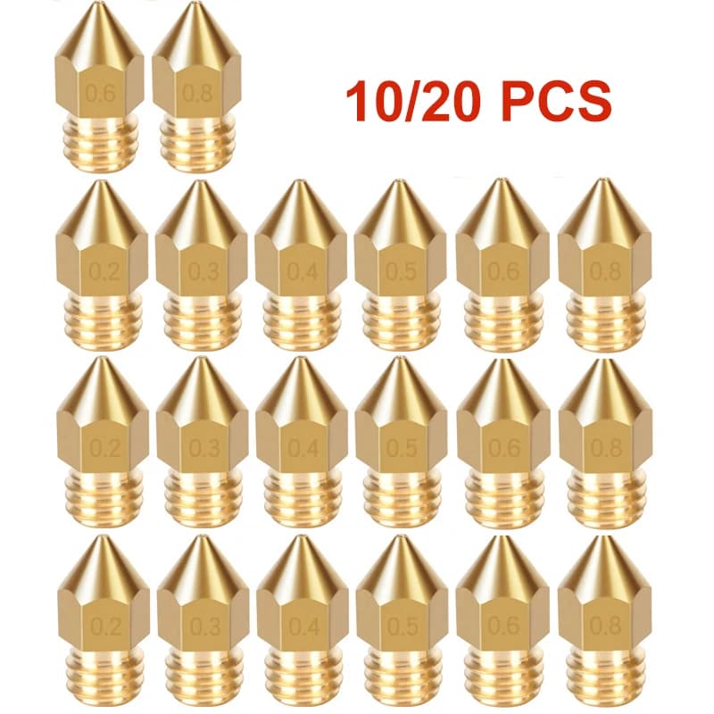 10/20 pz MK8 ugello in ottone 0.2MM 0.3MM 0.4MM 0.5MM 0.6MM ugelli testa estrusore per 1.75MM CR10 CR10S Ender-3 parti della stampante 3D