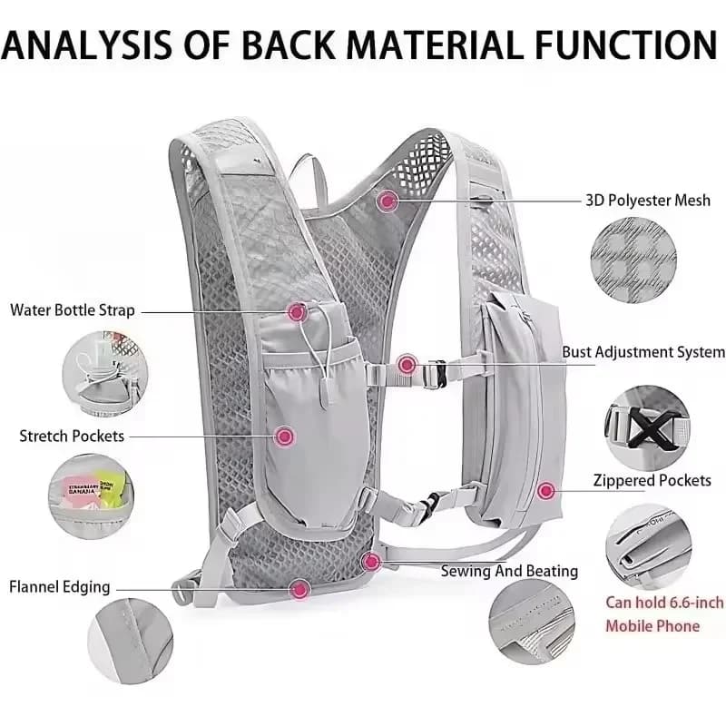 Men's Running Hydrating vest, Light backpack for hiking Cycling Marathon, Marsupio with Pocket Phone