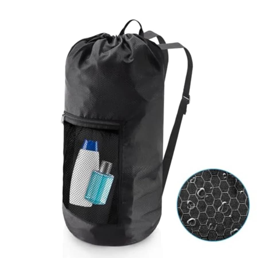 Laundry Bag Backpack, Extra Large Travel Laundry Bag with Mesh Pocket and Adjustable Shoulder Straps, Dirty Clothes Travel Bag