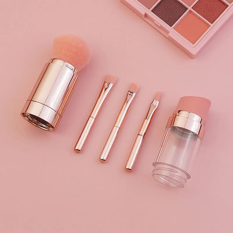 Set di Pennelli da Trucco Portatili Retrattili 5 in 1 per Base, Sopracciglia, Labbra, Ombretto, Cipria - Strumenti per il Trucco