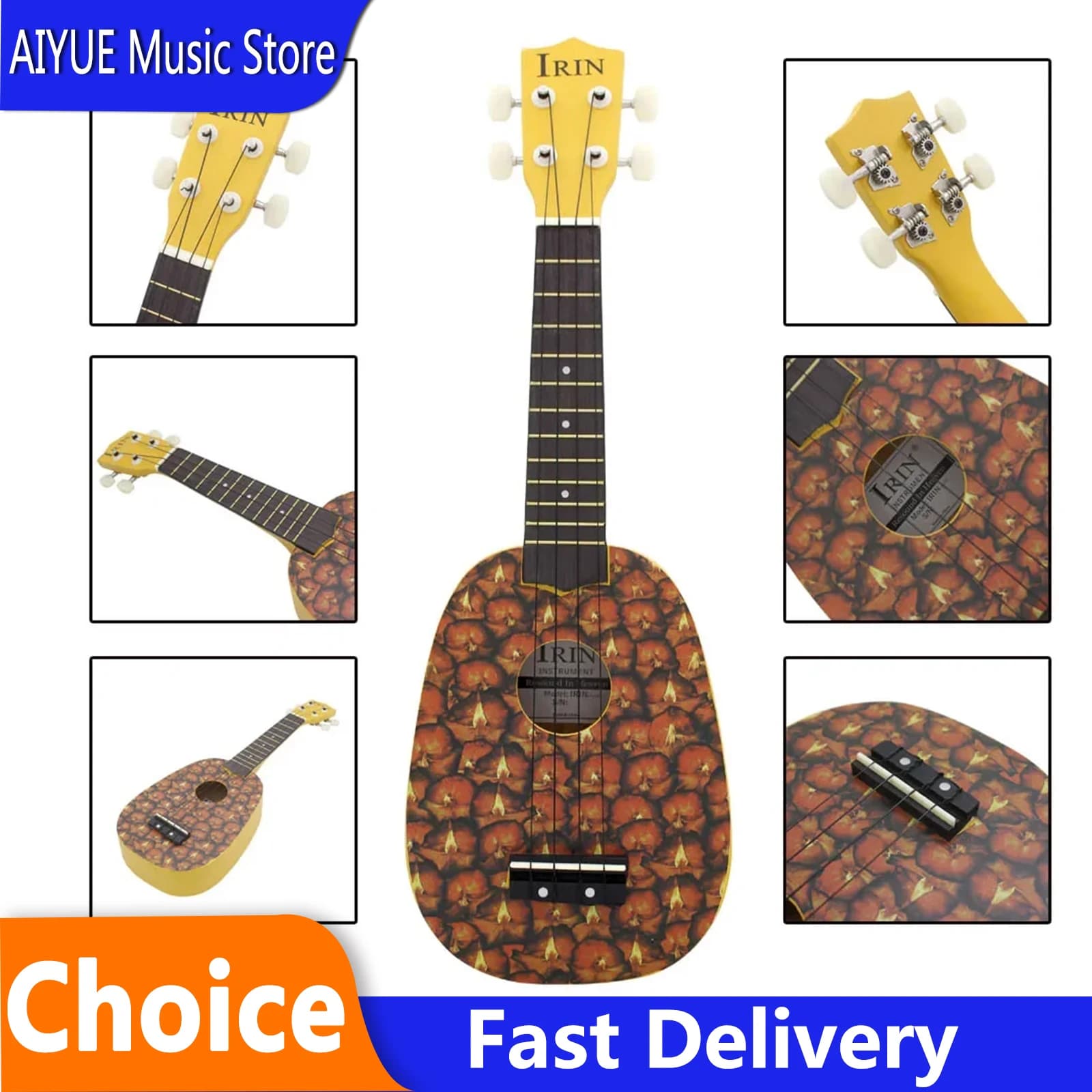 IRIN 21 Inch Ukulele 4 Strings Guitar Pineapple Hawaiian Mini Guitarra Basswood Ukulele Stringed Musical Instrument For Beginner