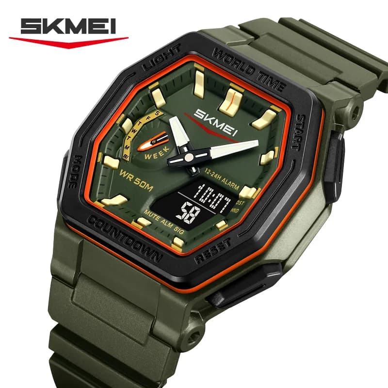 SKMEI 2438 Display Quartz Waterproof Watches Calendar Analog Stopwatch timing Alarm LED night light Clock Casual Dual Digital