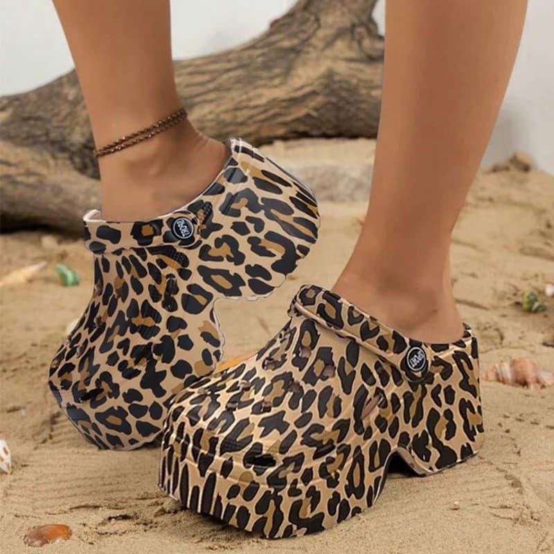 Zoccoli con plateau leopardato per donna Sandali con tacco grosso e punta chiusa Donna Nuova estate Scivoli da spiaggia da strada Pantofole alla moda per ragazze