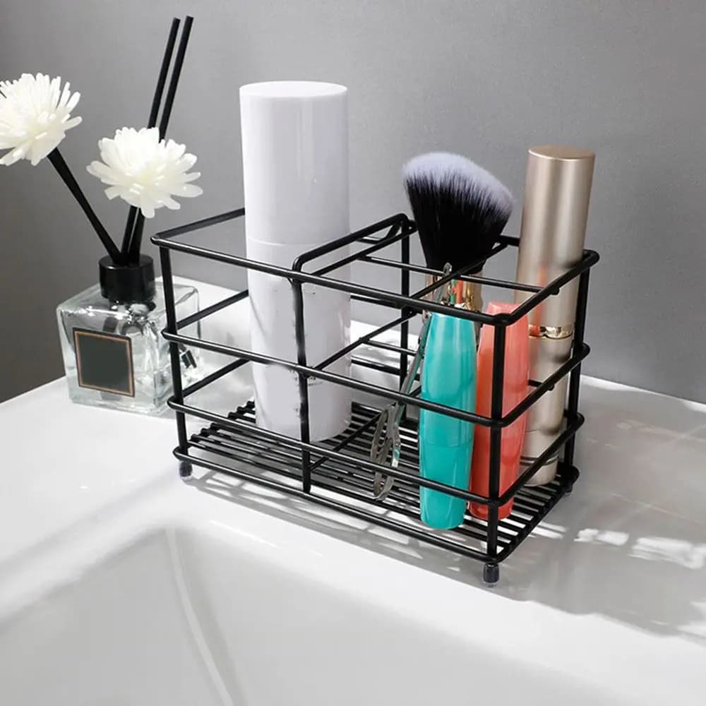 Stainless Steel Toothbrush Holder Black/Silver Easy to Clean Toothpaste Holder Stand Saving Space Non-Slip