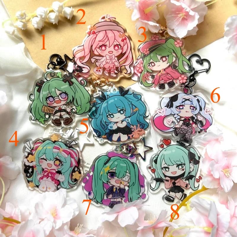 Portachiavi in resina epossidica Hatsune Miku Vocaloid da 6,3 cm - Serie Senbonzakura, Rotten Girl, Rabbit Hole, Deep Sea Vampire, Sakura