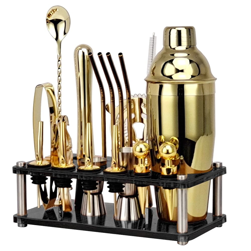 Kit barista, Set di agitatori per Cocktail in oro 20 pezzi con supporto in acrilico rotante, per bevande miste Martini Home Bar utensili da cucina
