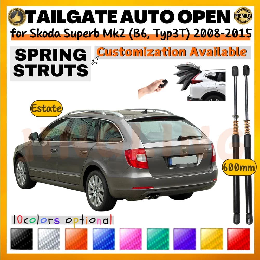 Qty(2) Trunk Struts with Spring for Skoda Superb Estate Mk2 (B6, Typ3T) 2008-2015 Rear Tailgate Boot Lift Support Shock Absorber