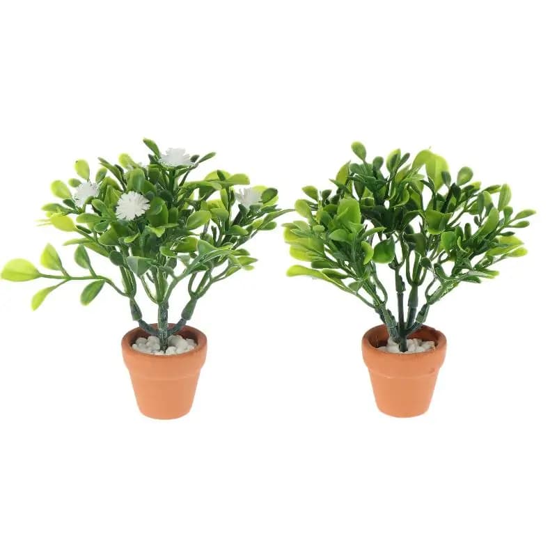●Miniature White Flower Green Plant Potted Ornament Dollhouse Mini Bonsai Model Decoration Micro Scene Layout Photography Props