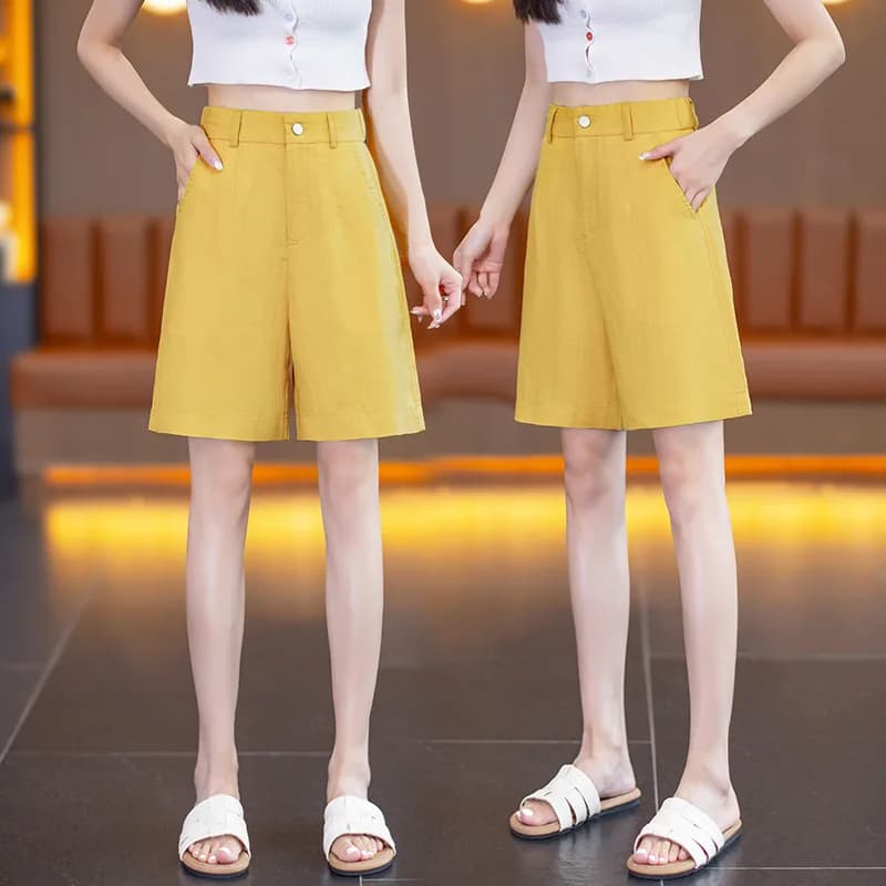Women's Casual Trousers Shorts Light Linen Shorts Straight Women's Shorts Summer Spacious Hot Trousers Five-point Draped Pants