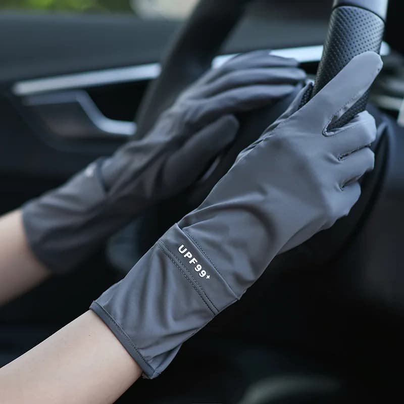 Guanti da donna in seta ghiaccio per protezione solare, blocco UV, traspiranti, sottili, leggeri, antiscivolo, touch screen, per la guida e il ciclismo