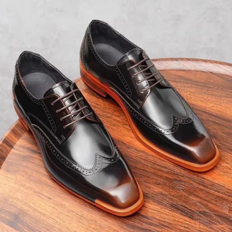 Nuove Scarpe Eleganti in Pelle con Lacci e Punta Quadrata per Uomo, Scarpe Derby Intagliate, Calzature da Cerimonia e Matrimonio