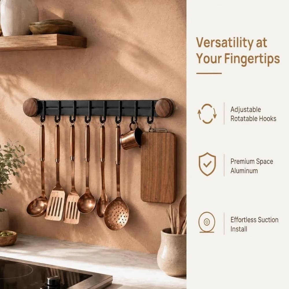 No-Drill Suction Cup Hook Movable Hook No Trace Kitchen Storage Rack Multifunctional Wall Mounted Utensil Storage Rack Bathroom