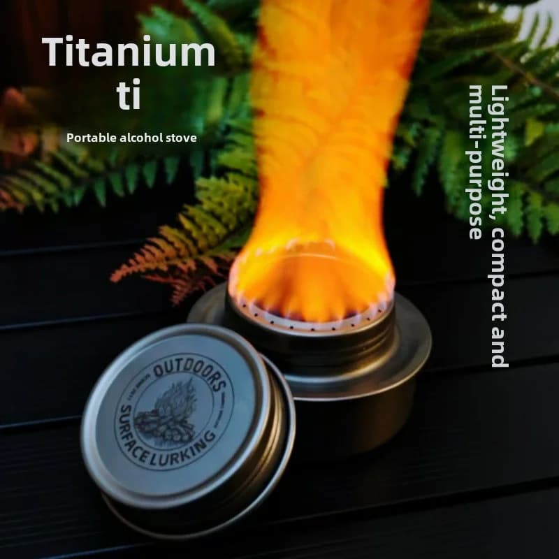 GO PEAK Nuovissimo Fornello a Alcool in Titanio Puro per Alcool Liquido e Solido, per Campeggio e Picnic all'Aperto, con Funzione di Illuminazione