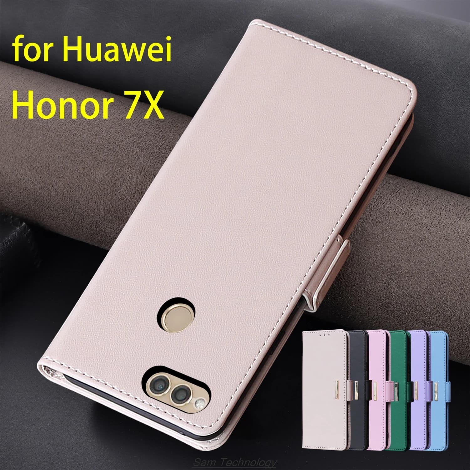 Custodia in pelle con fibbia magnetica per Huawei Honor 7X Portafoglio RFID BLOCCO Flip Cover femminile Semplice Capa Fundas Coque