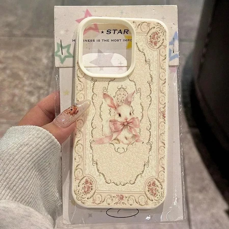 Elegant Sweet Pink Bow Bunny Phone Case For iPhone 17 16 15 14 13 12 11 Pro Max XR XS MAX 7 8PLUS Y2K Fashion Dermatoglyph Cover