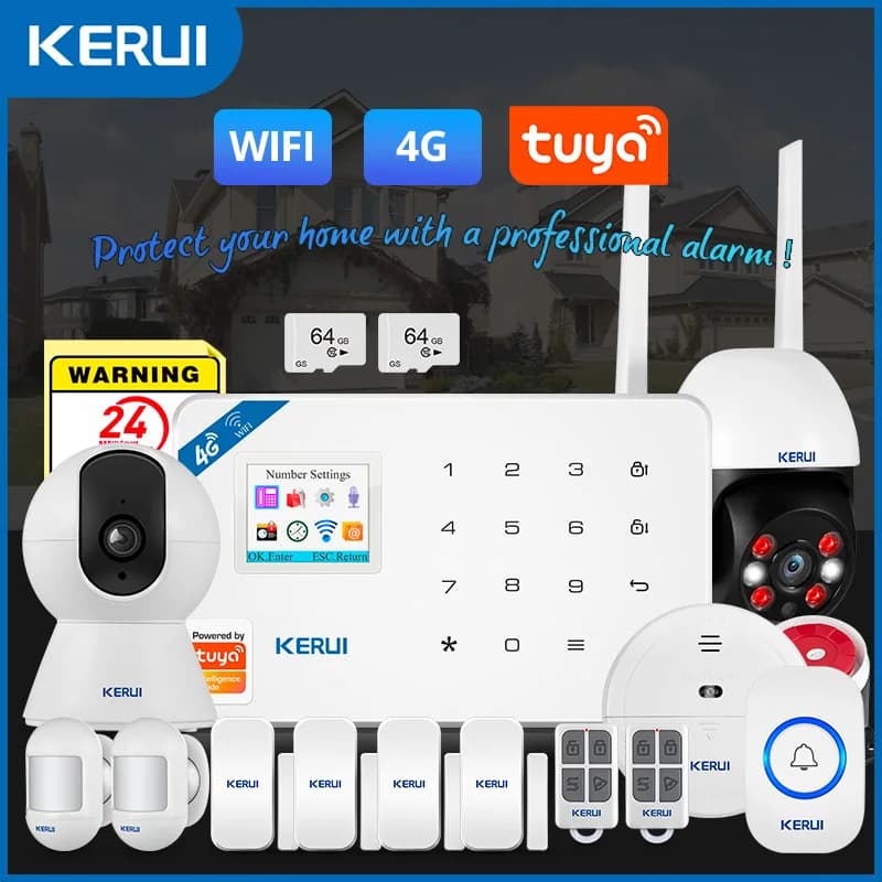 KERUI WiFi + sistema di allarme domestico 4G con kit di allarme antifurto wireless multilingue Tuya Smart App telecomando W184 Alexa