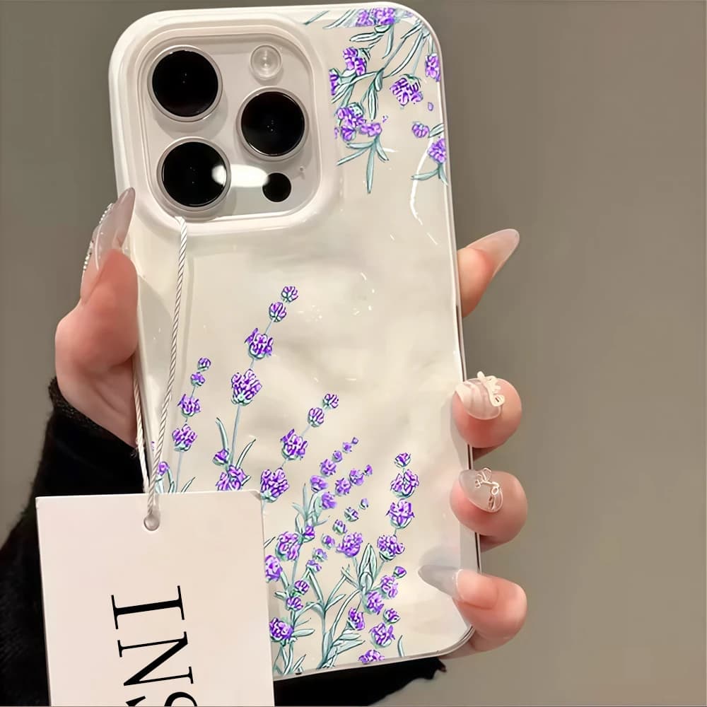 Cream Base Lavender Gentle Floral Series Phone Case For iPhone 17 14 15 16 11 12 13 Pro Max Air 14 Plus 15 Pro Shockproof Cover