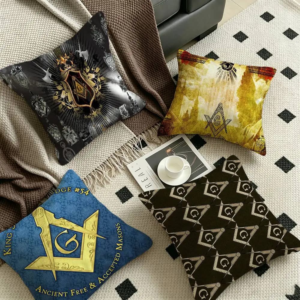 Masonic Lodge Freemasonry Logo Cushion Cover Car Throw Pillow Case For Sofa Car Christmas Gift 40x40cm 45x45cm
