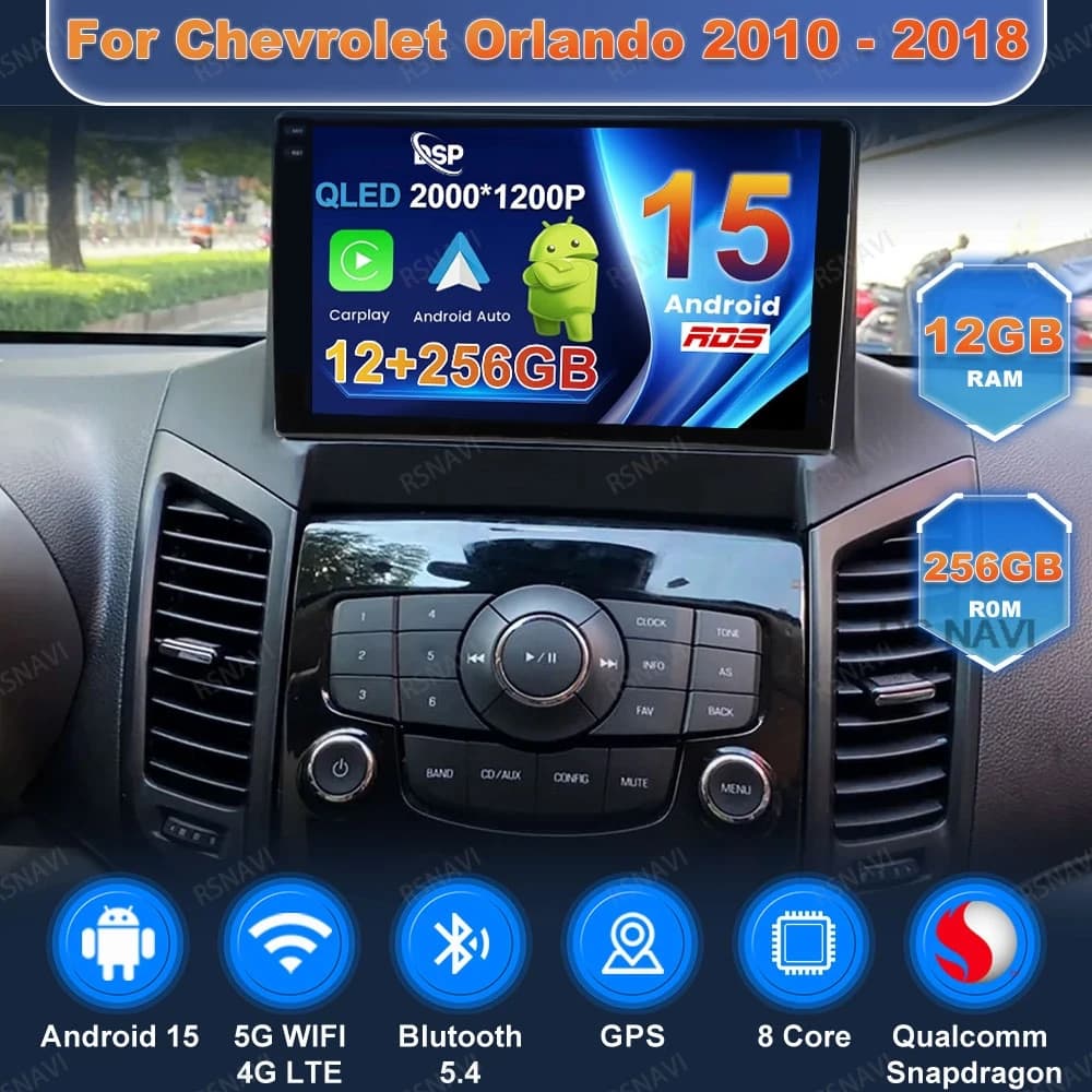 Android 15 Car Radio For Chevrolet Orlando 2010 - 2018 5G WIFI Qualcomm Viedo Player 4G LTE Head Unit QLED Wireless Carplay Auto