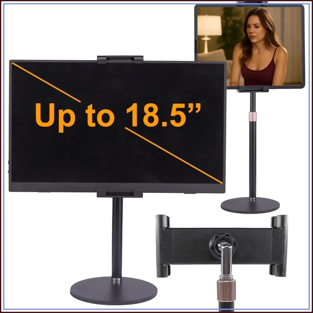 Adjustable Portable Monitor Stand, Telescopic Pole & Super Wide Clamp for 15.6-18.5" Screens, Tablet Holder
