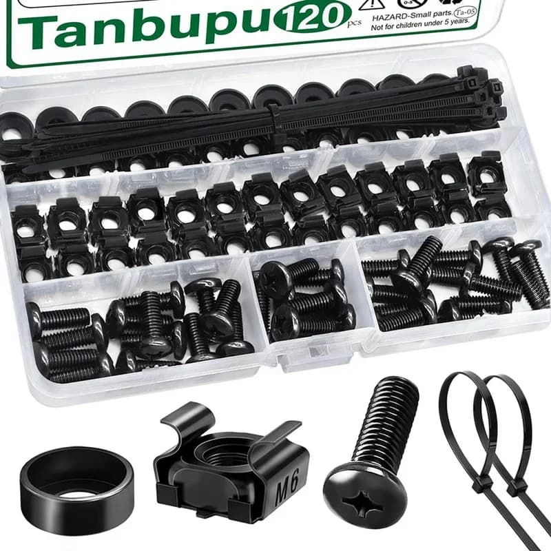 Set di 120 viti M6, dadi, rondelle e fascette autobloccanti per montaggio su rack e armadi server