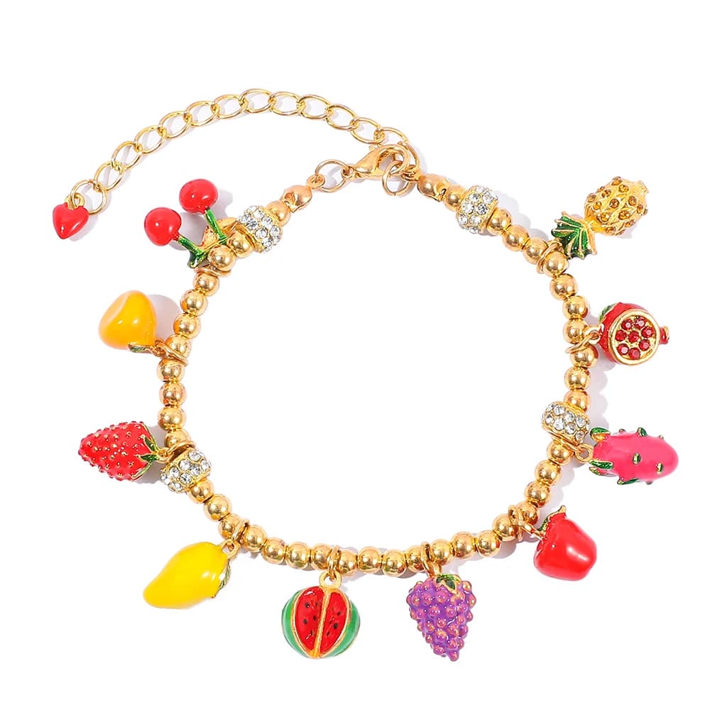 Braccialetto da donna alla moda fai da te con catena smaltata a forma di frutta (fragola/ananas/anguria/uva) – Regalo di compleanno per ragazza